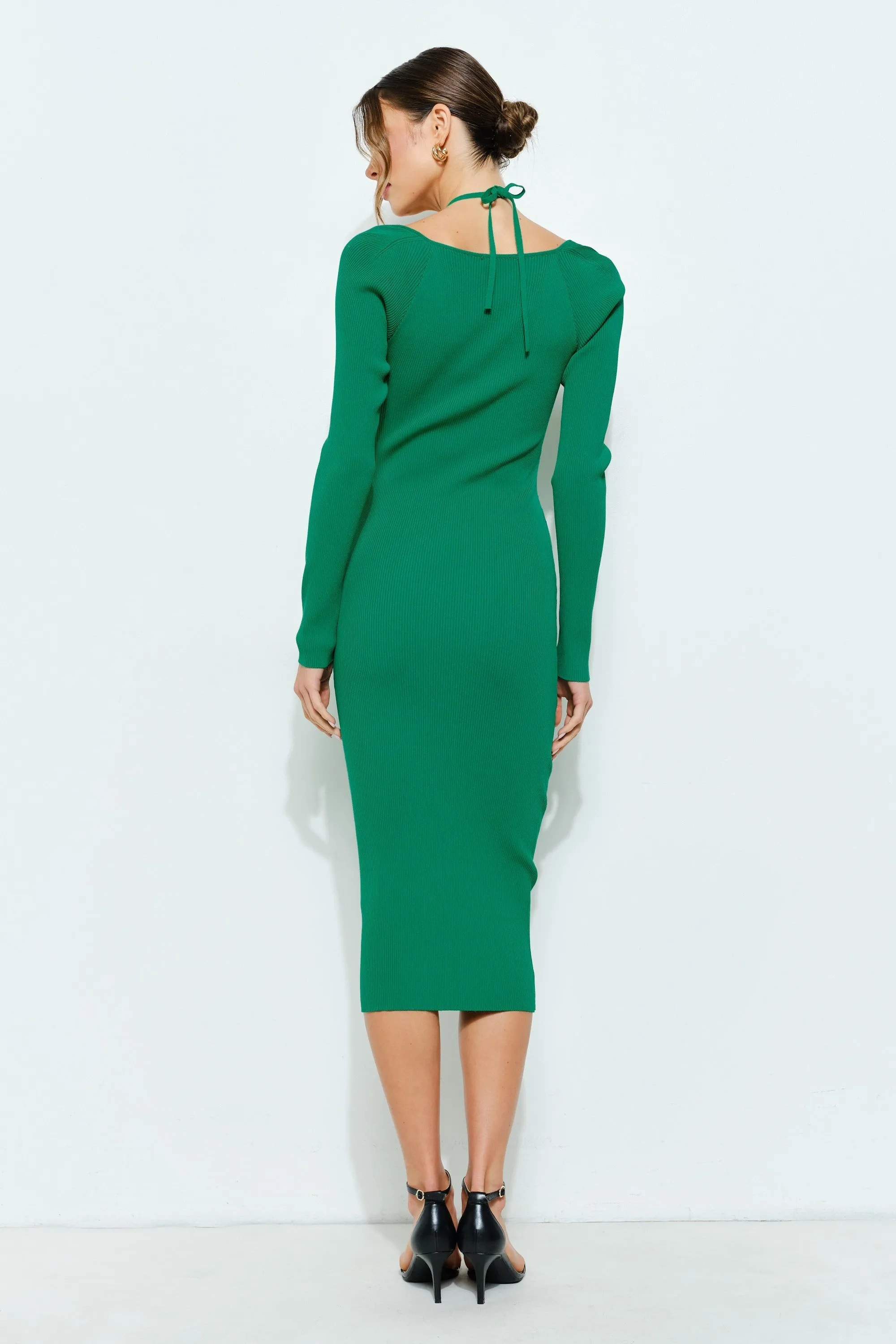 Green Cutout Cross-Strap Knit Midi Dress sold by Pinkblush product image thumbnail 4