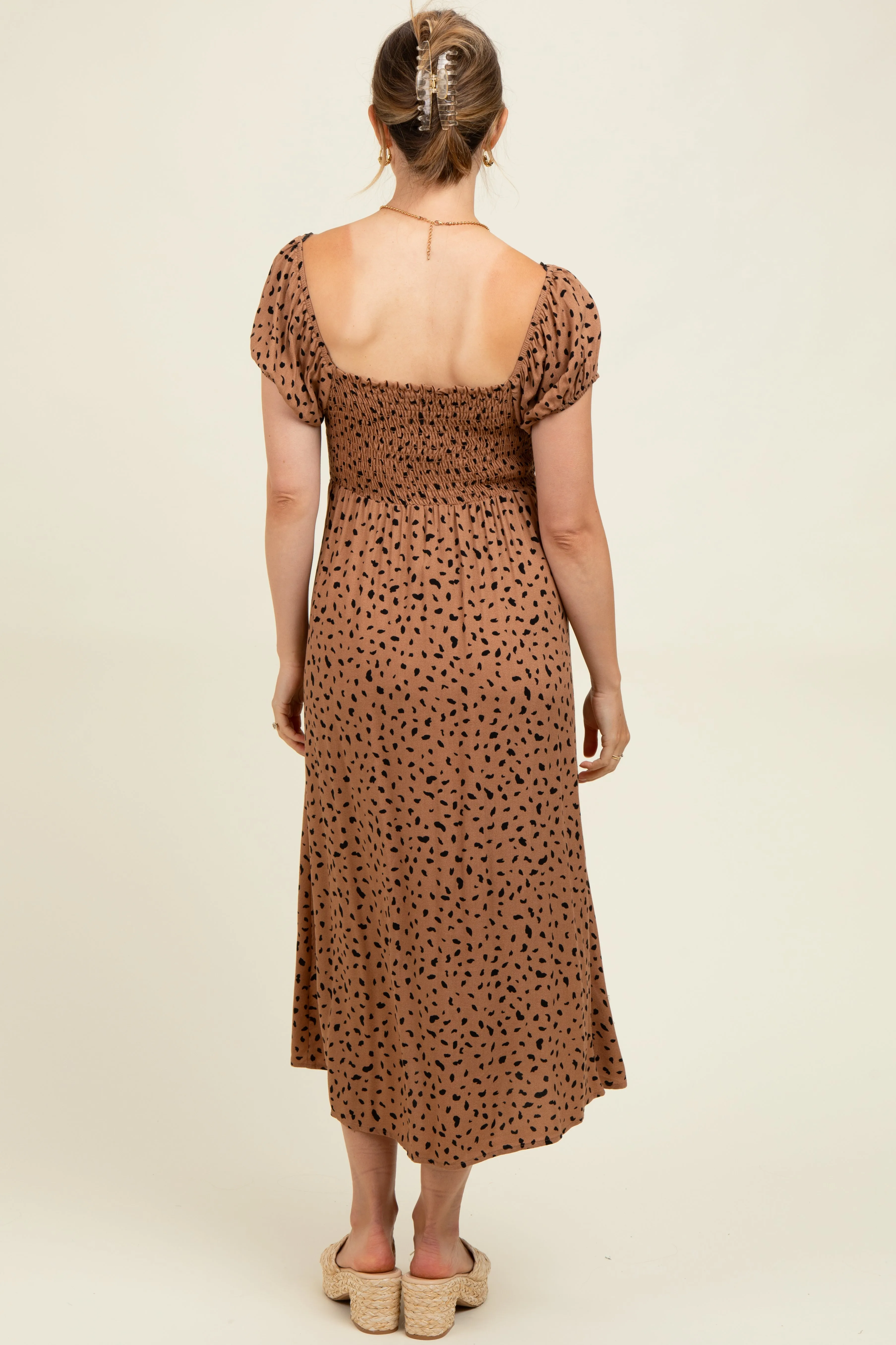 Camel Animal Print Button Accent Maternity Midi Dress sold by Pinkblush product image thumbnail 3