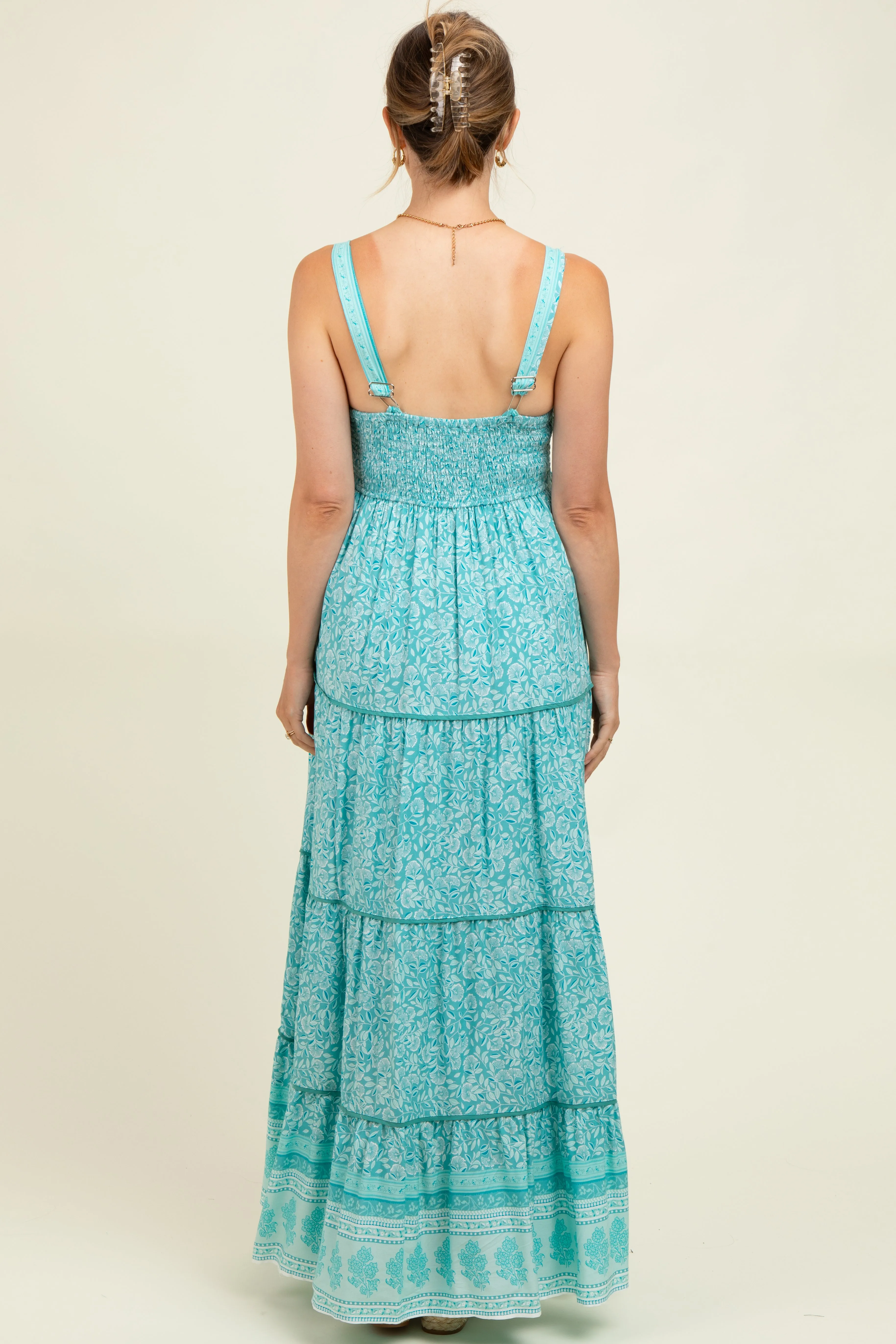 Aqua Border Print Sleeveless Maternity Maxi Dress sold by Pinkblush product image thumbnail 4