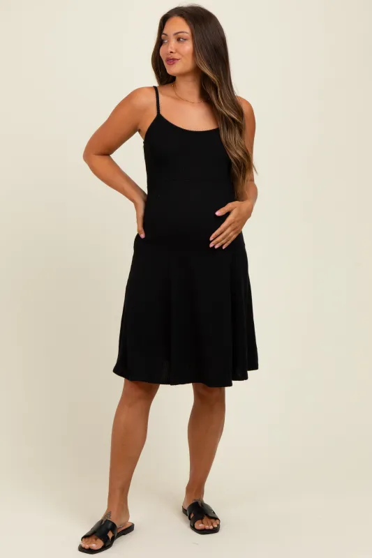 Black Ribbed Sleeveless Maternity Skater Dress sold by Pinkblush