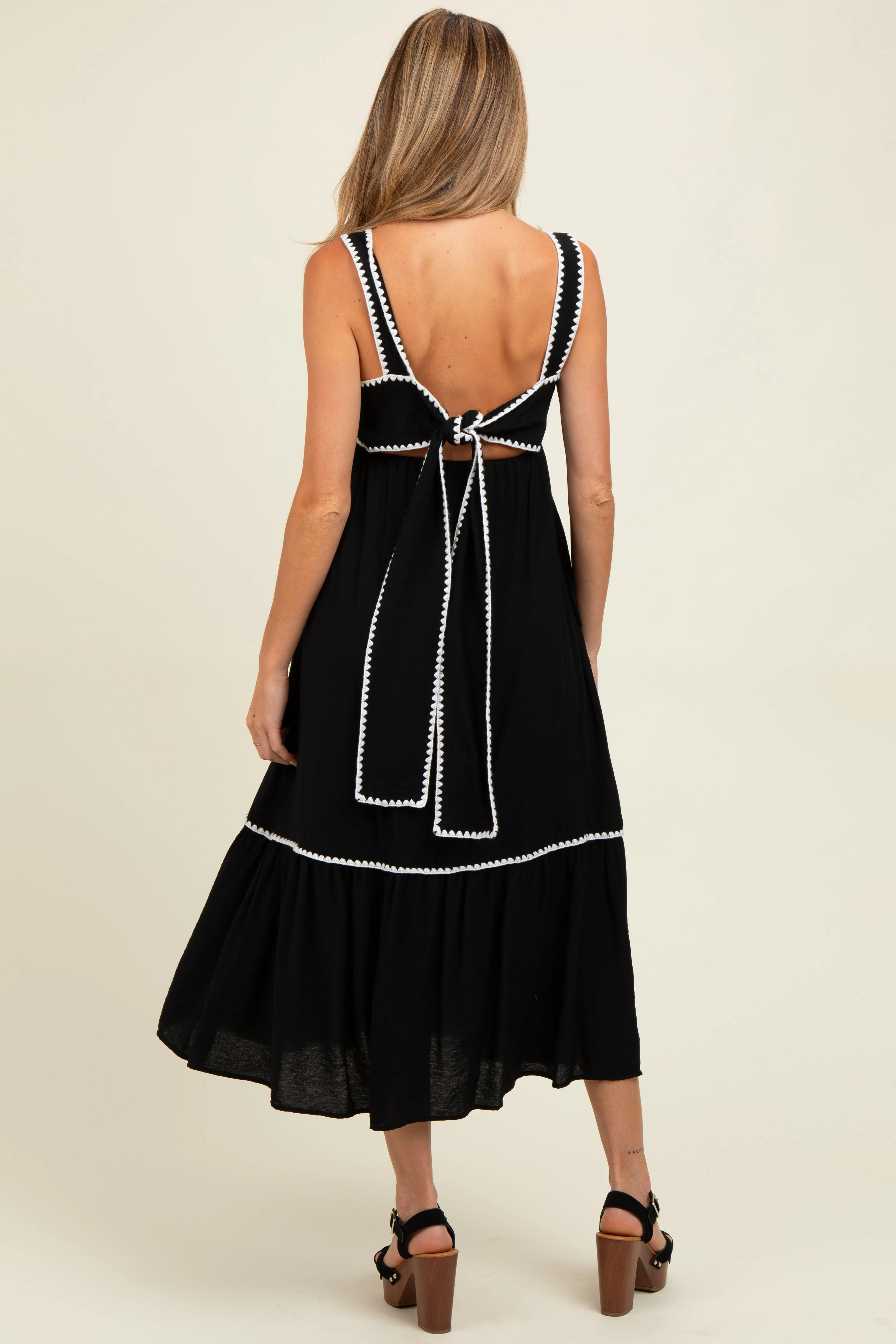 Black Floral Embroidered Cutout Tie Back Maternity Midi Dress sold by Pinkblush product image thumbnail 4