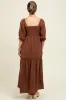 Brown Floral Smocked Puff Sleeve Maternity Maxi Dress sold by Pinkblush