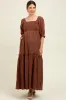 Brown Floral Smocked Puff Sleeve Maternity Maxi Dress sold by Pinkblush