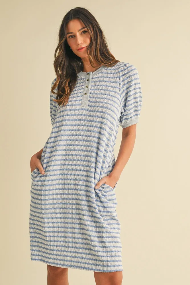 Blue Striped Textured Knit Button Up Maternity Dress sold by Pinkblush product image thumbnail 4