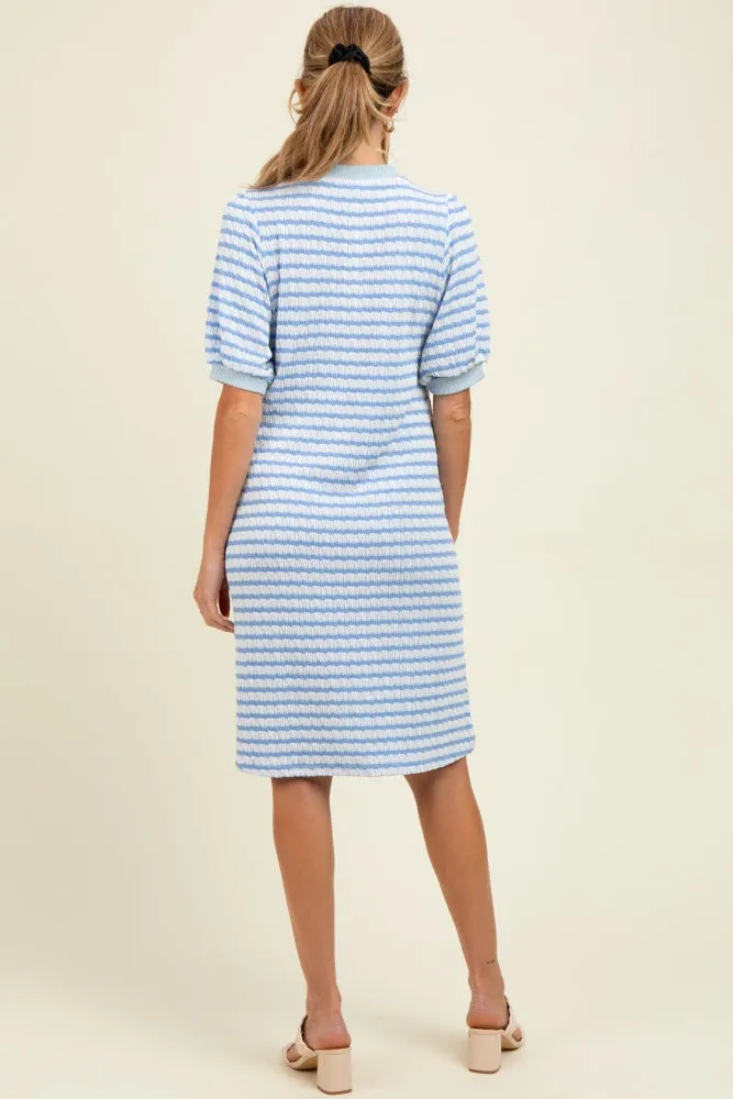 Blue Striped Textured Knit Button Up Maternity Dress sold by Pinkblush product image thumbnail 3