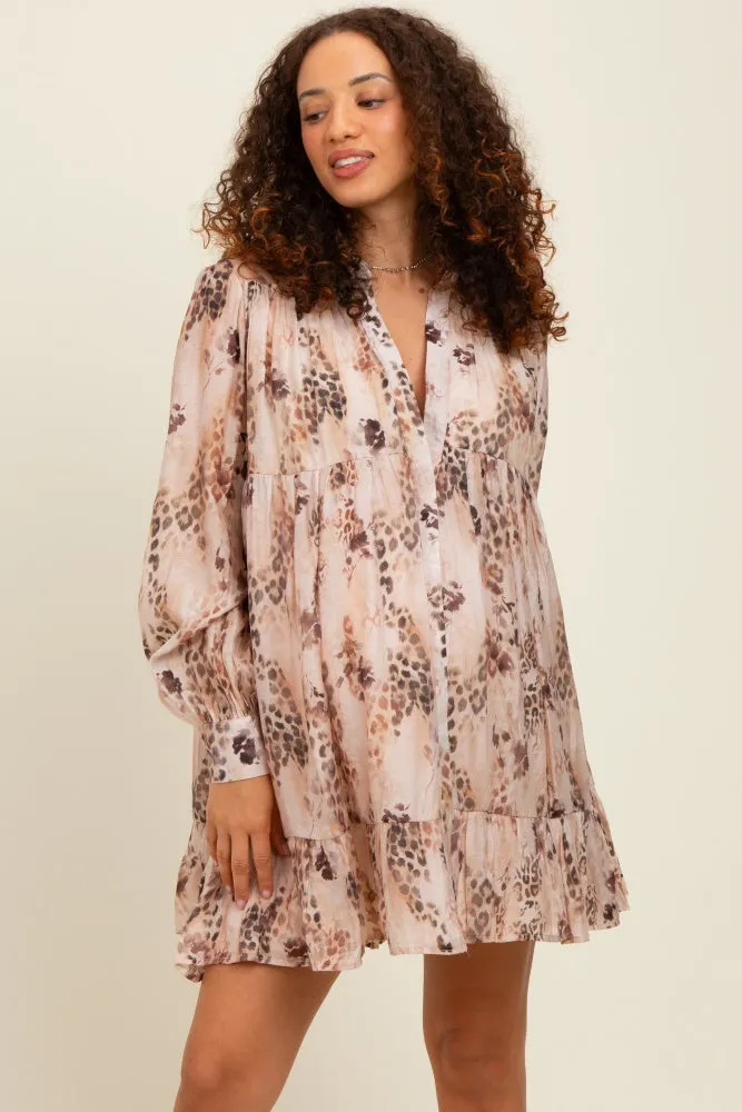 Brown Animal Print Tiered Maternity Mini Dress sold by Pinkblush