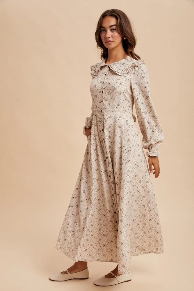 Cream Statement Collar Button Down Maxi Dress sold by Pinkblush product image thumbnail 3
