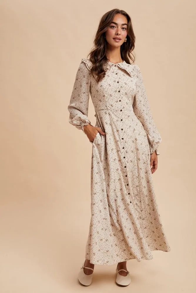 Cream Statement Collar Button Down Maxi Dress sold by Pinkblush