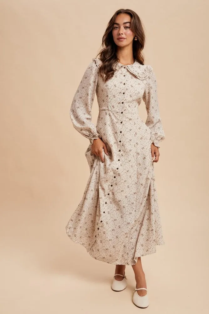 Cream Statement Collar Button Down Maxi Dress sold by Pinkblush product image thumbnail 2