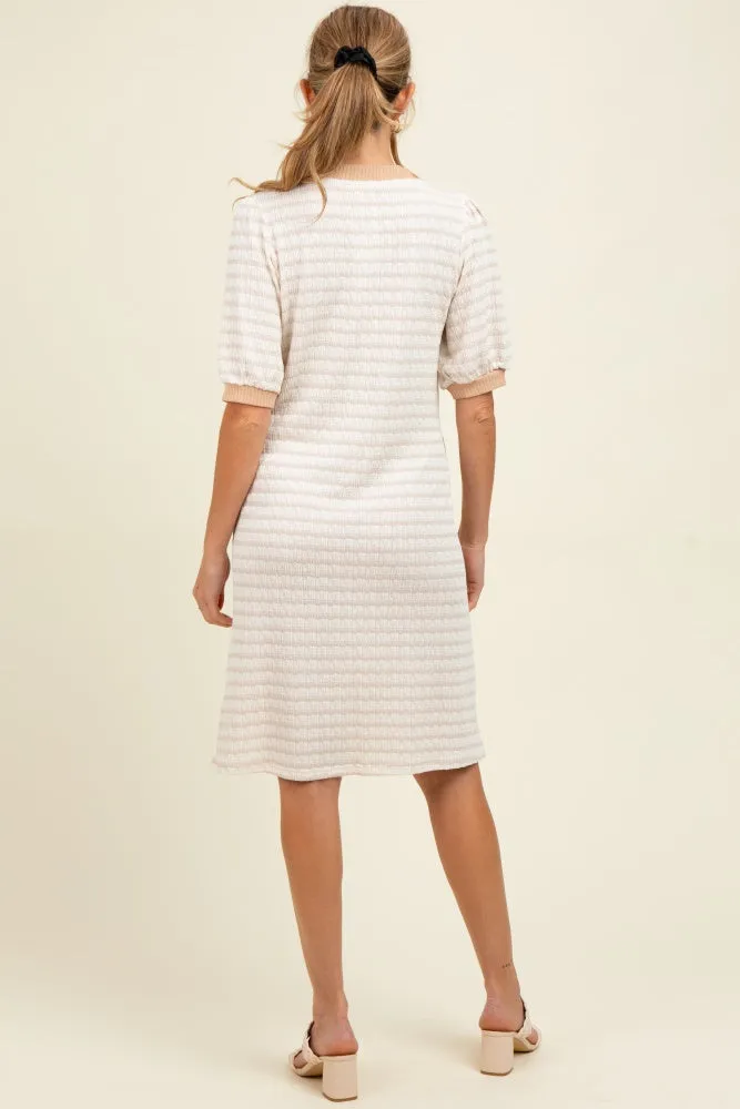 Ivory Striped Textured Knit Button Up Maternity Dress sold by Pinkblush product image thumbnail 2