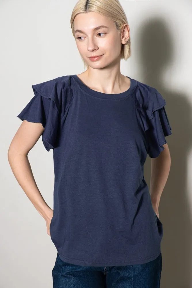Navy Double Ruffle Sleeve Maternity T-Shirt sold by Pinkblush product image thumbnail 5