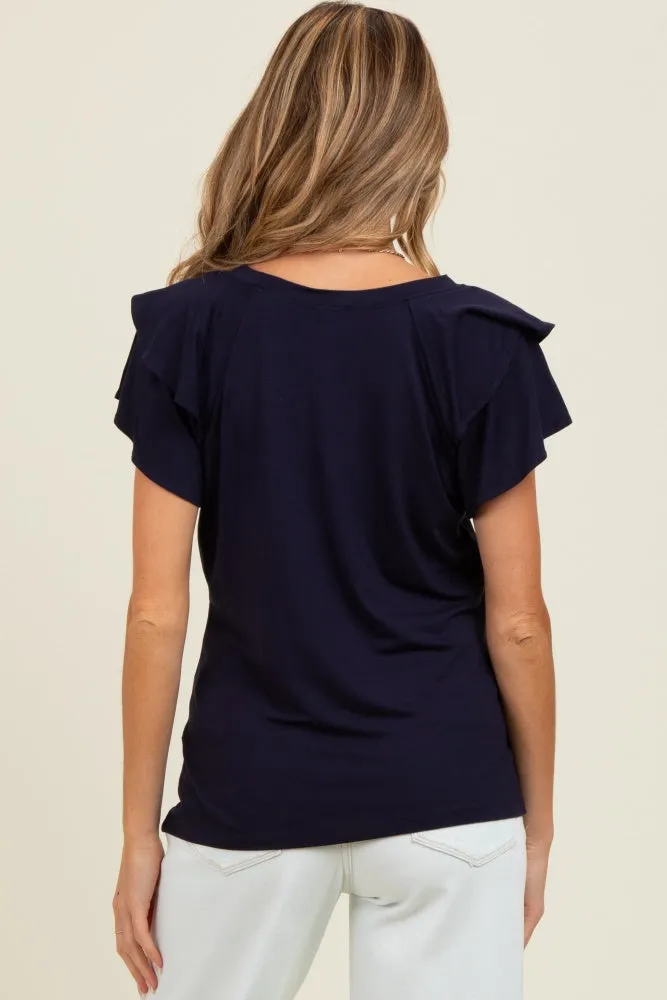 Navy Double Ruffle Sleeve Maternity T-Shirt sold by Pinkblush product image thumbnail 4