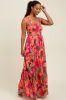 Fuchsia Tropical Print Smocked Crisscross Open Back Maxi Dress sold by Pinkblush