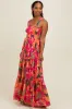 Fuchsia Tropical Print Smocked Crisscross Open Back Maxi Dress sold by Pinkblush