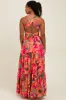 Fuchsia Tropical Print Smocked Crisscross Open Back Maxi Dress sold by Pinkblush