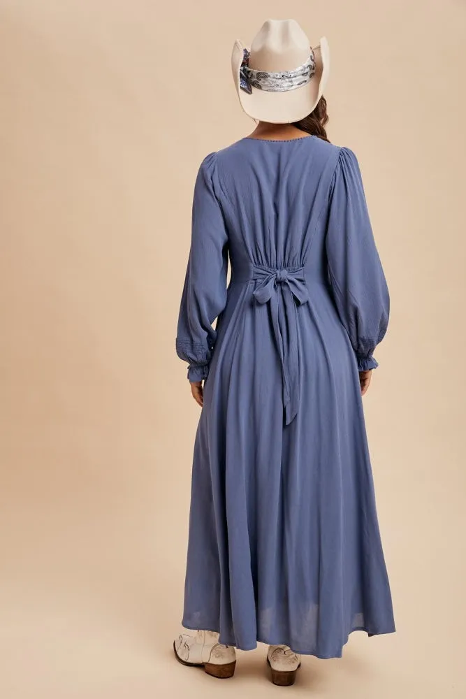 Blue Lace Detail Button Down Maxi Dress sold by Pinkblush product image thumbnail 4