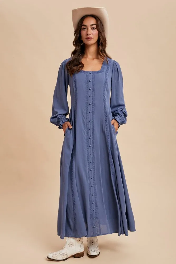 Blue Lace Detail Button Down Maxi Dress sold by Pinkblush product image thumbnail 2