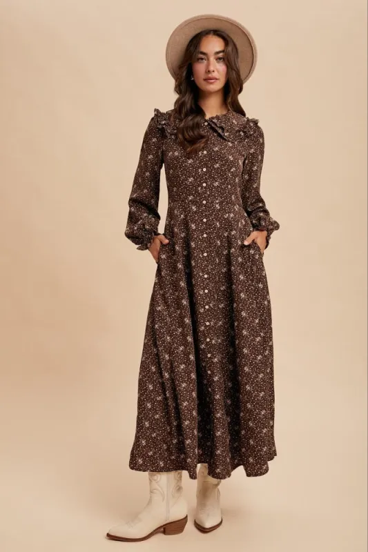 Brown Statement Collar Button Down Maxi Dress sold by Pinkblush
