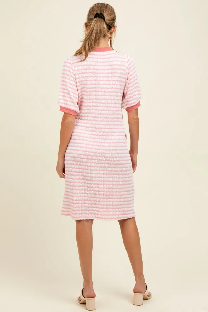 Light Pink Striped Textured Knit Button Up Maternity Dress sold by Pinkblush product image thumbnail 3