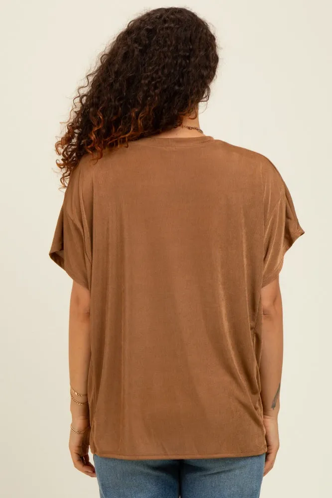 Camel Relaxed Fit Round Neck Cap Sleeves Maternity Top sold by Pinkblush product image thumbnail 3