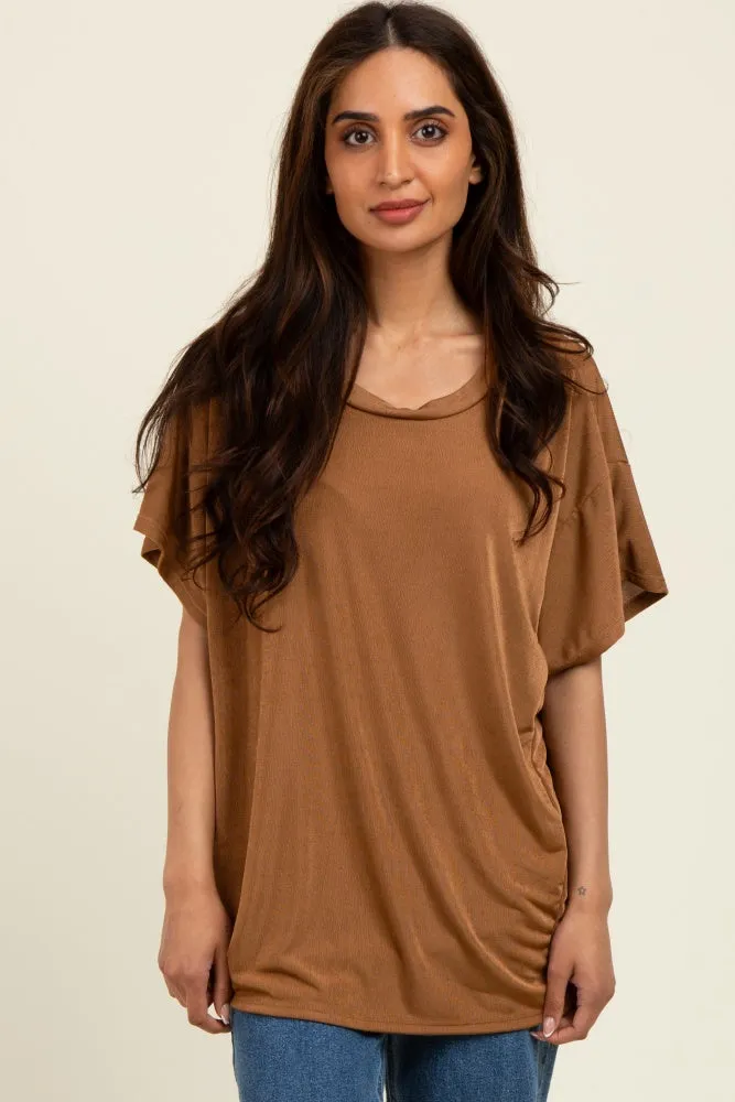 Camel Relaxed Fit Round Neck Cap Sleeves Maternity Top sold by Pinkblush product image thumbnail 4