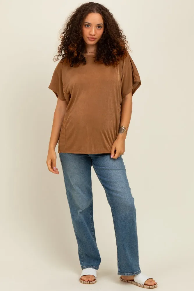 Camel Relaxed Fit Round Neck Cap Sleeves Maternity Top sold by Pinkblush product image thumbnail 2