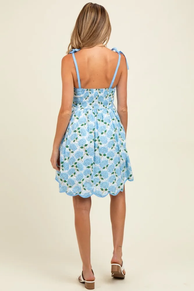 White Floral Shoulder Tie Scallop Hem Maternity Dress sold by Pinkblush product image thumbnail 4