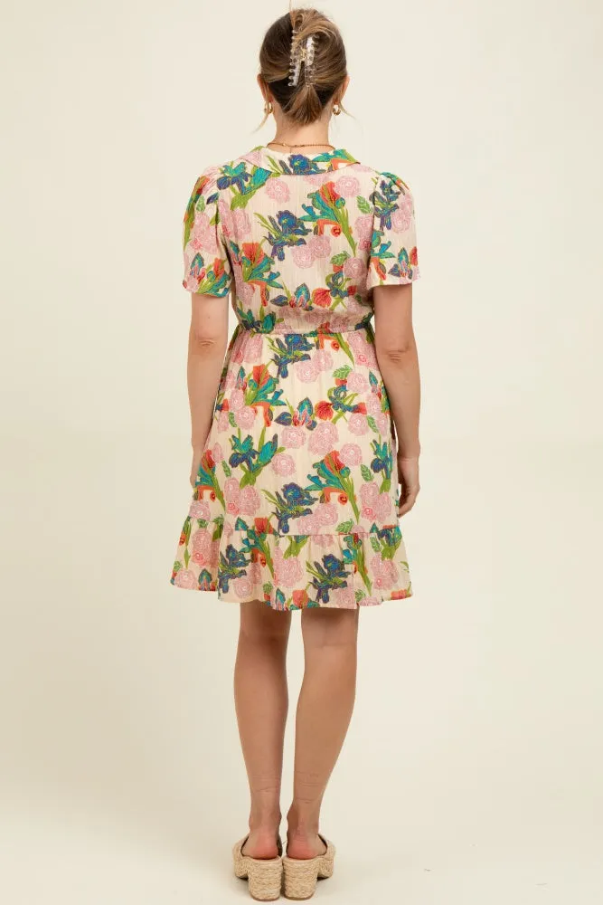 Cream V-Neck Flutter Short Sleeve Maternity Mini Dress sold by Pinkblush product image thumbnail 4