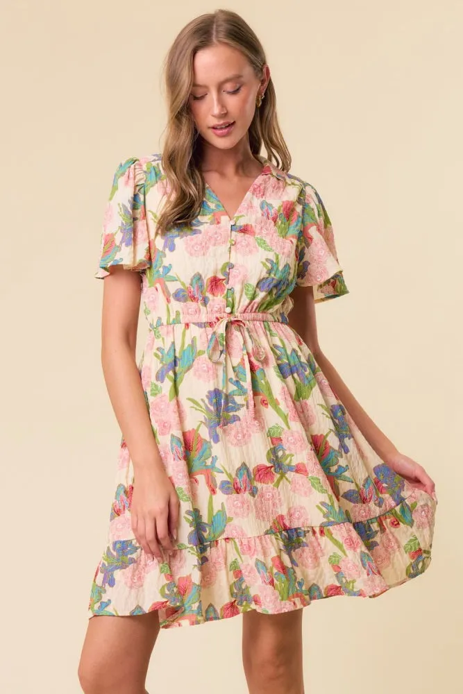 Cream V-Neck Flutter Short Sleeve Maternity Mini Dress sold by Pinkblush product image thumbnail 5