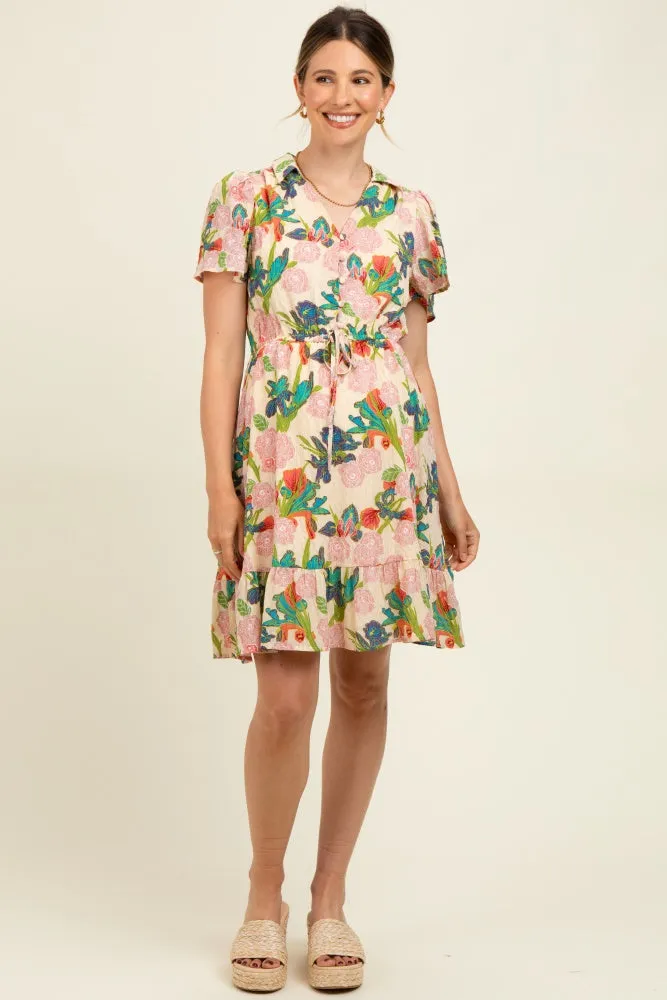 Cream V-Neck Flutter Short Sleeve Maternity Mini Dress sold by Pinkblush product image thumbnail 2