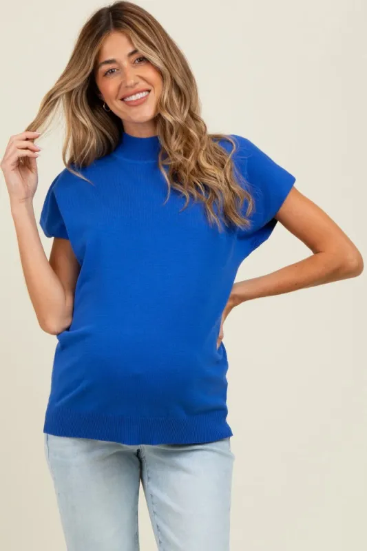 Royal Blue Mock Neck Knit Maternity Top sold by Pinkblush