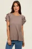 Taupe Double Ruffle Sleeve Maternity T-Shirt sold by Pinkblush