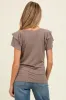 Taupe Double Ruffle Sleeve Maternity T-Shirt sold by Pinkblush