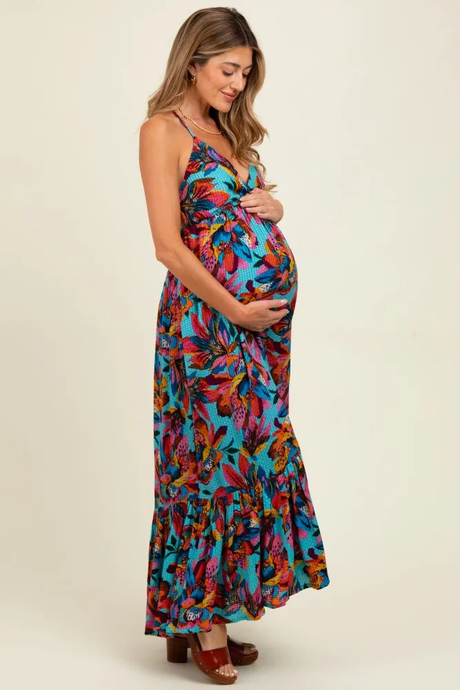 Multicolor Floral Deep V-Neck Halter Maternity Maxi Dress sold by Pinkblush product image thumbnail 3