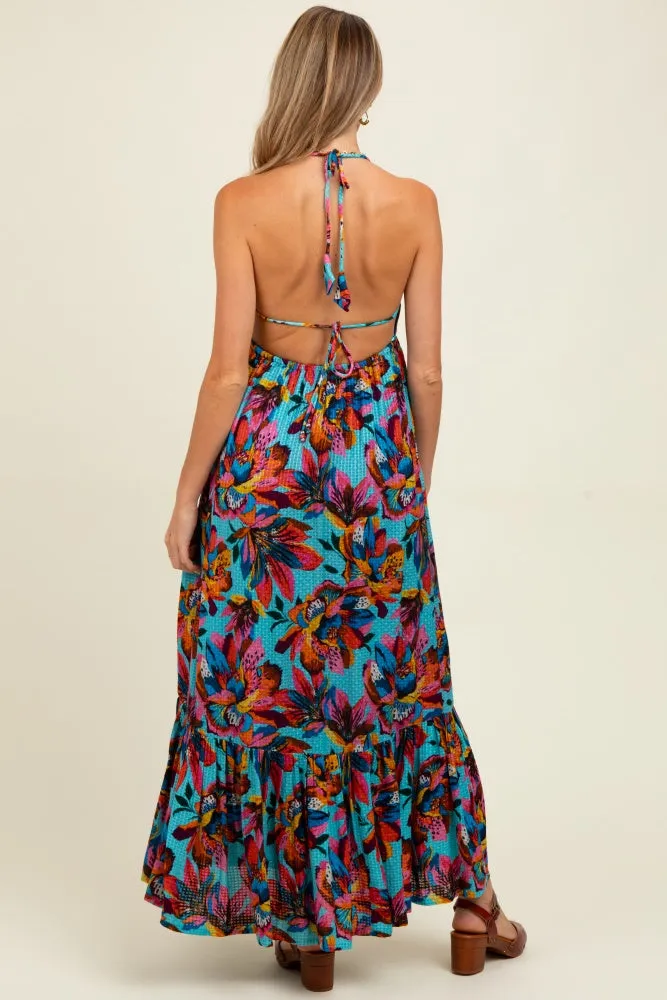 Multicolor Floral Deep V-Neck Halter Maternity Maxi Dress sold by Pinkblush product image thumbnail 4