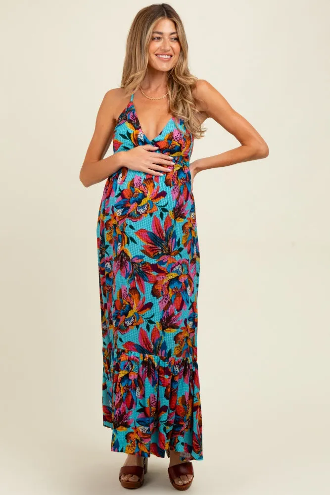 Multicolor Floral Deep V-Neck Halter Maternity Maxi Dress sold by Pinkblush product image thumbnail 2