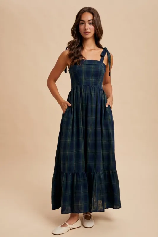 Hunter Green Plaid Sleeveless Cotton Maxi Dress sold by Pinkblush
