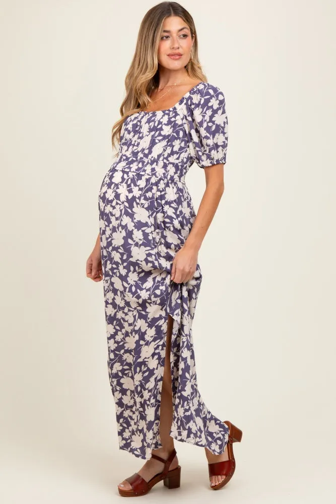 Periwinkle Smocked Waist Front Slit Maternity Maxi Dress sold by Pinkblush product image thumbnail 3