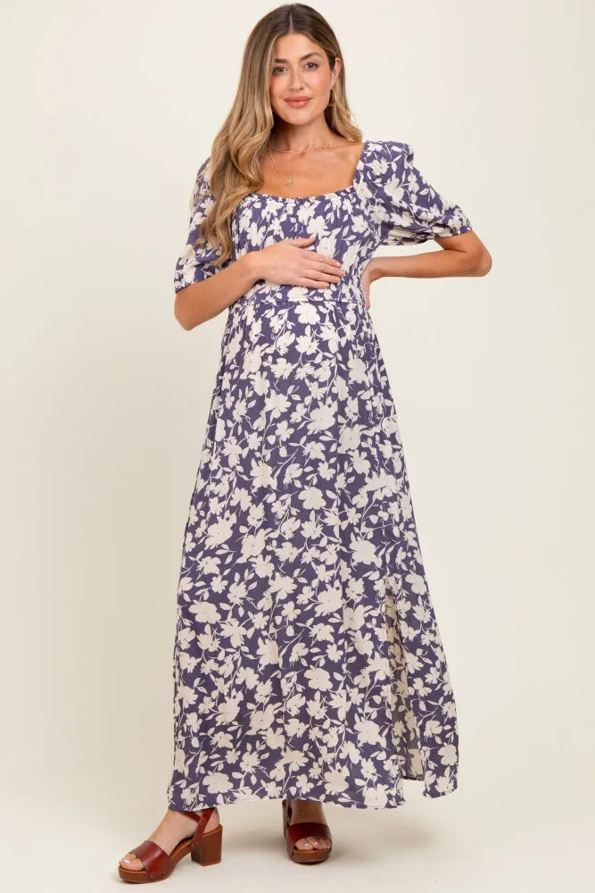 Periwinkle Smocked Waist Front Slit Maternity Maxi Dress sold by Pinkblush product image thumbnail 2