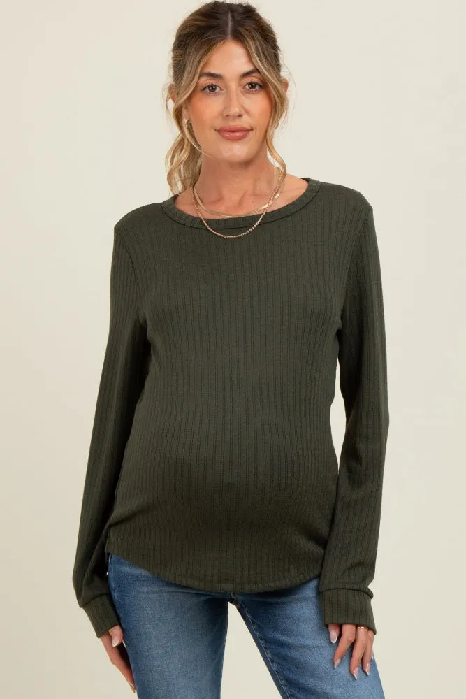 Olive Pointelle Knit Maternity Long Sleeve Top sold by Pinkblush