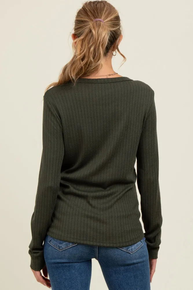Olive Pointelle Knit Maternity Long Sleeve Top sold by Pinkblush product image thumbnail 3
