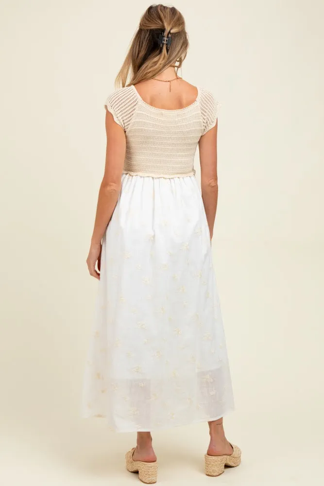 Ivory Crochet Sweater Floral Embroidery Maternity Midi Dress sold by Pinkblush product image thumbnail 4