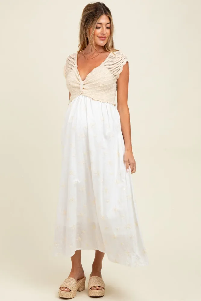 Ivory Crochet Sweater Floral Embroidery Maternity Midi Dress sold by Pinkblush product image thumbnail 2