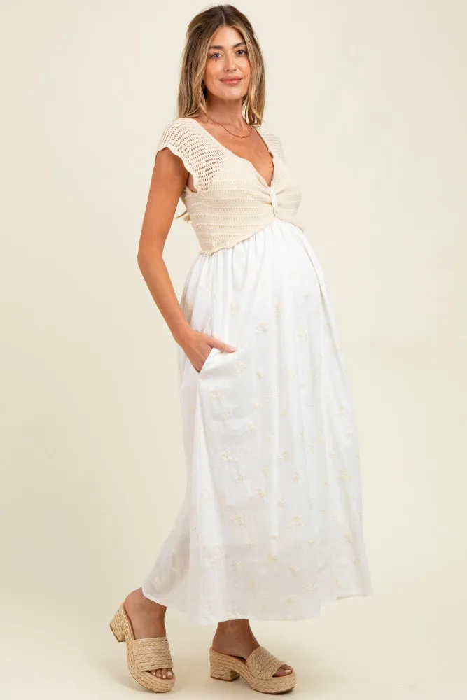 Ivory Crochet Sweater Floral Embroidery Maternity Midi Dress sold by Pinkblush product image thumbnail 3