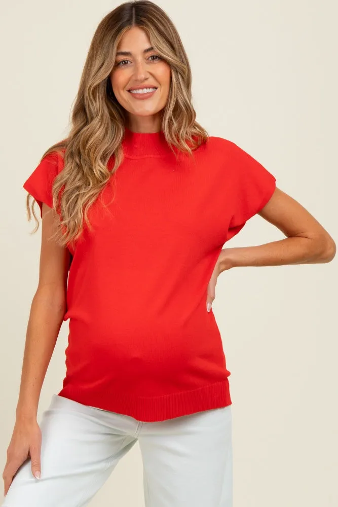 Red Mock Neck Knit Maternity Top sold by Pinkblush