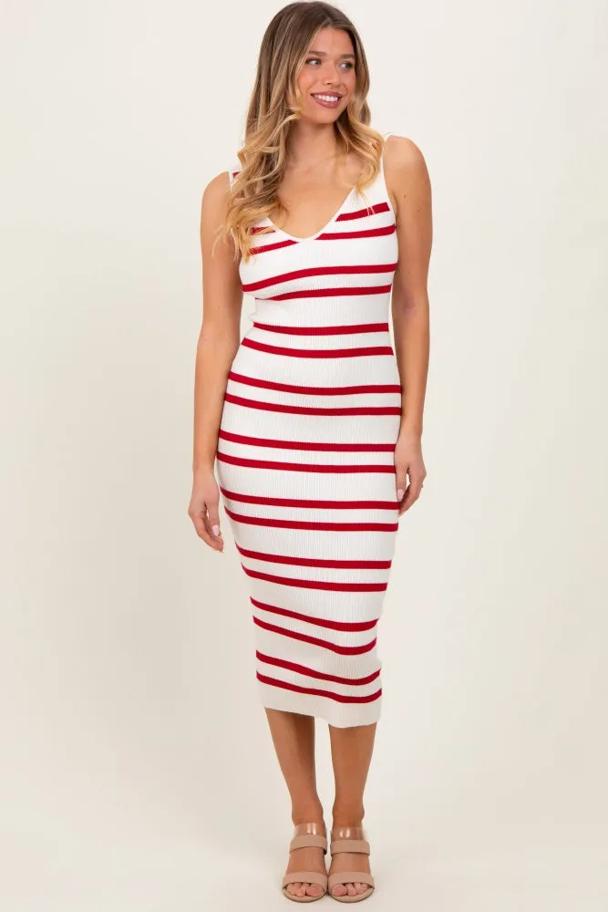 Red Striped Ribbed Knit Sleeveless Midi Dress sold by Pinkblush product image thumbnail 2