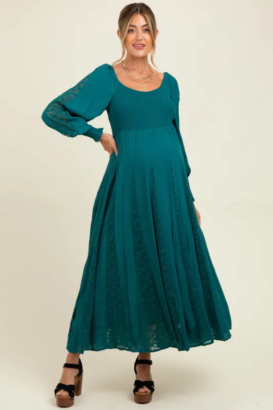 Emerald Lace Inset Smocked Maternity Maxi Dress sold by Pinkblush