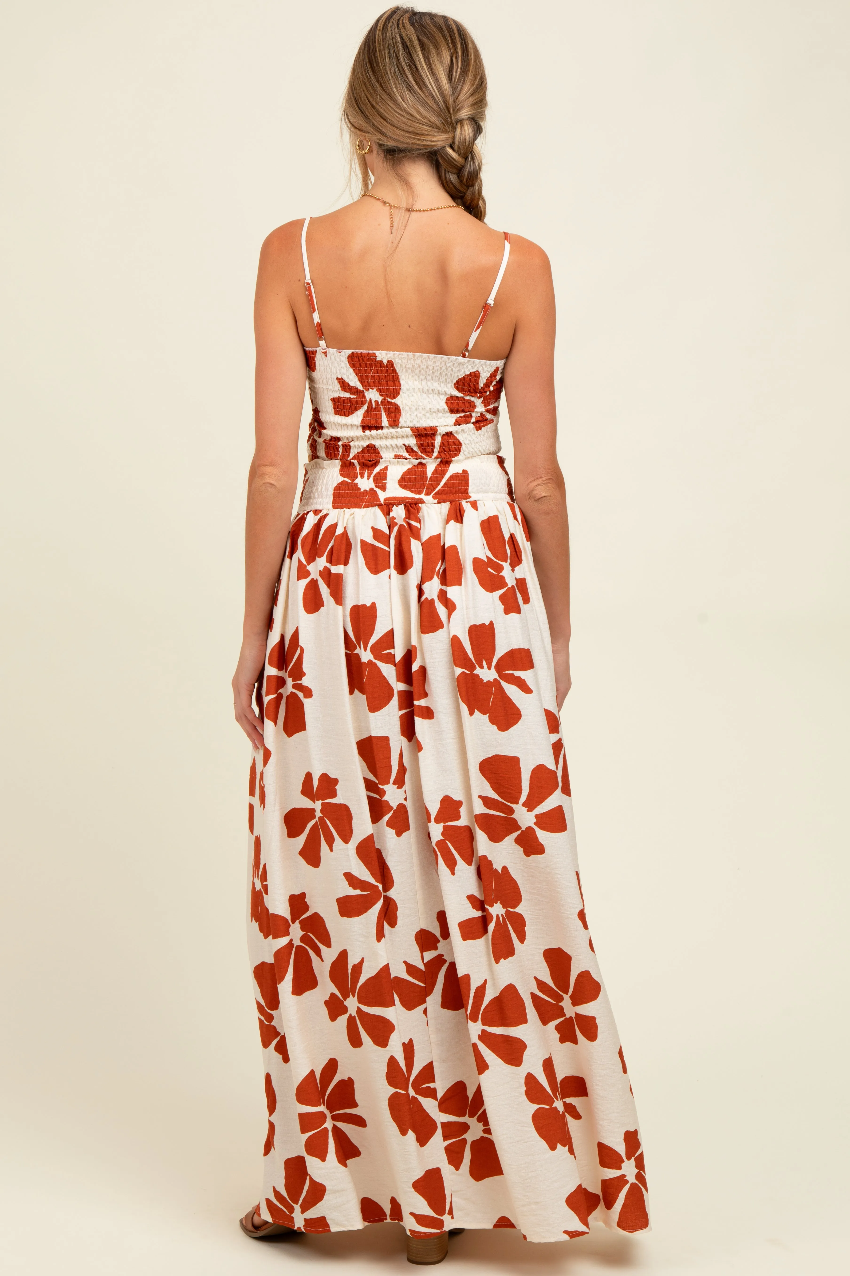 Rust Floral Smocked Top With Maxi Skirt Maternity Set sold by Pinkblush product image thumbnail 3