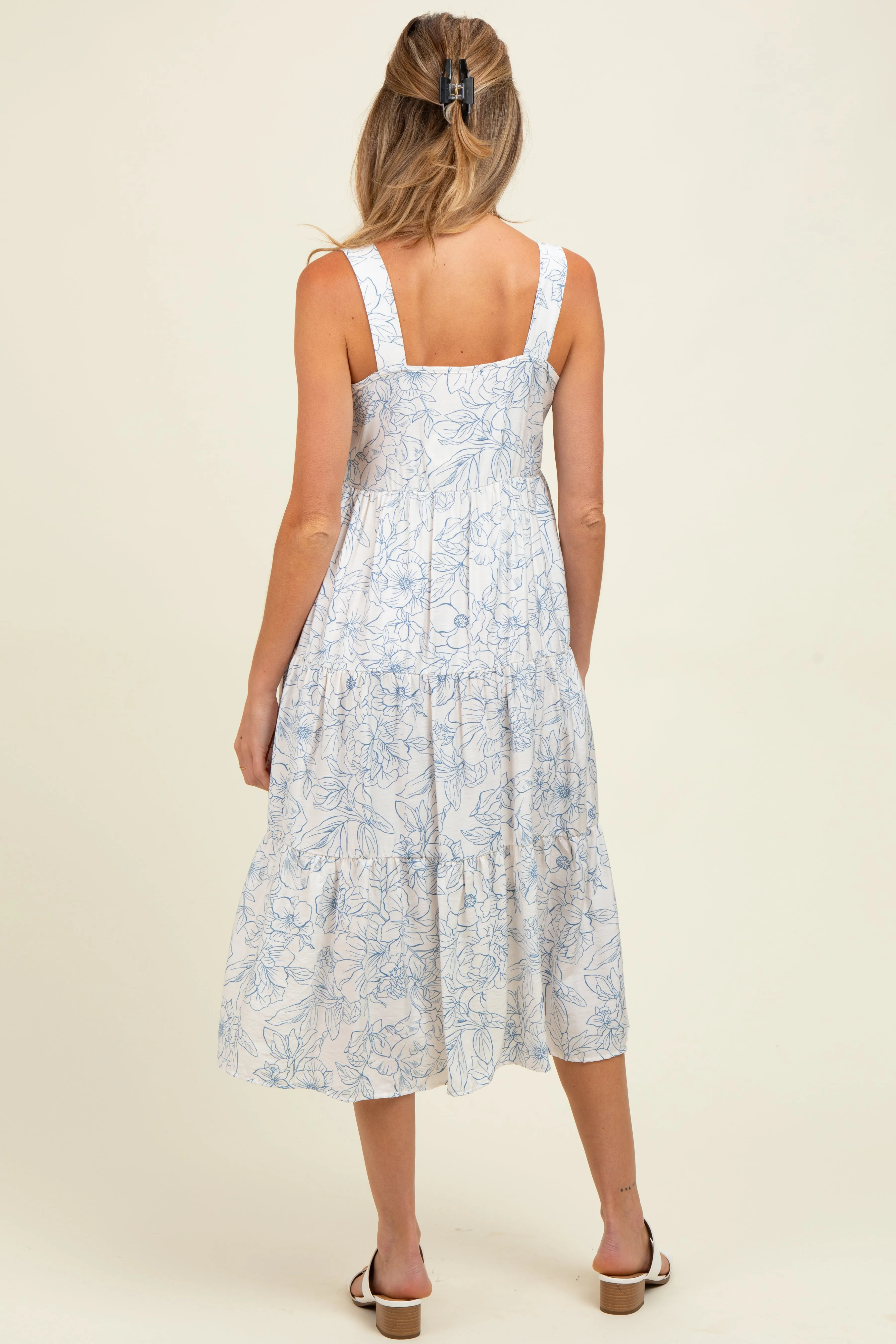 Blue Floral Tiered Sleeveless Maternity Midi Dress sold by Pinkblush product image thumbnail 4