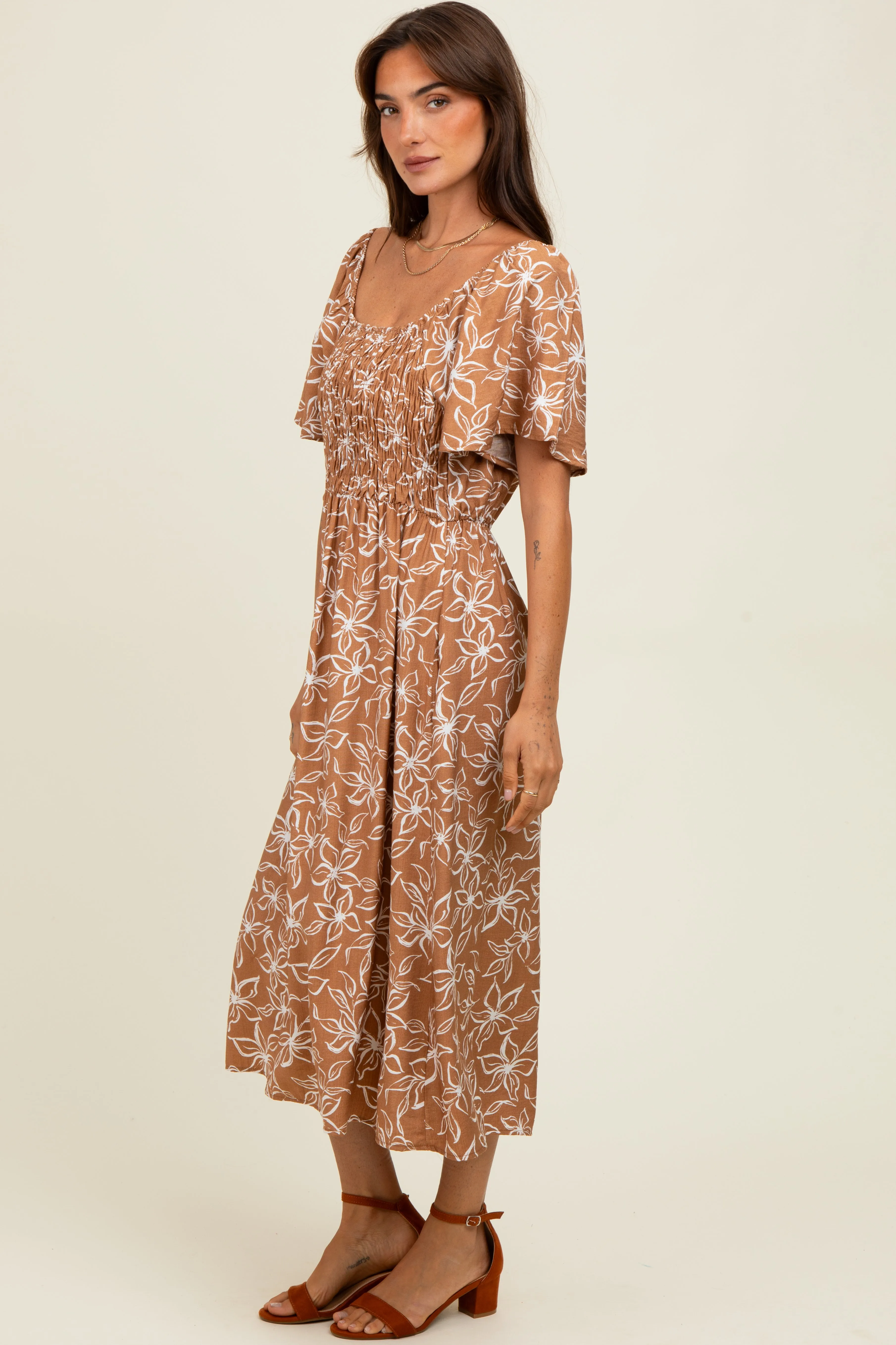 Mocha Floral Print Maternity Midi Dress sold by Pinkblush product image thumbnail 3